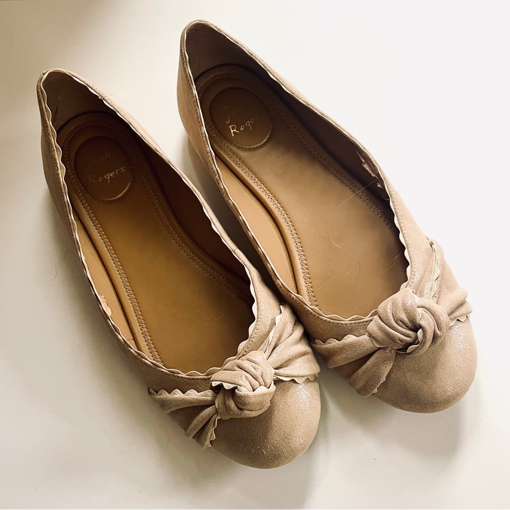 Jack Rogers Gold Nude Tan Knot Bow Ballet Flats Scalloped Edge 8.5 Balletcore